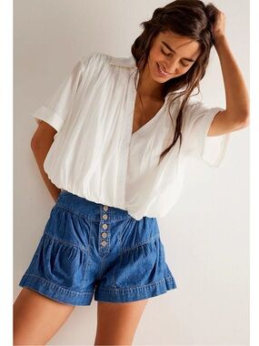 Free People Bohemian Billowy Lightweight Benny Shirt Optic White Size Large NWT